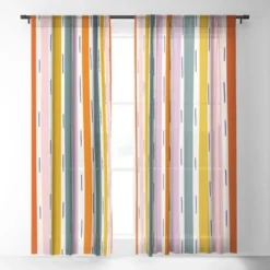 Lane And Lucia Rainbow Stripes And Dashes Single Panel Sheer Window Curtain - Society6