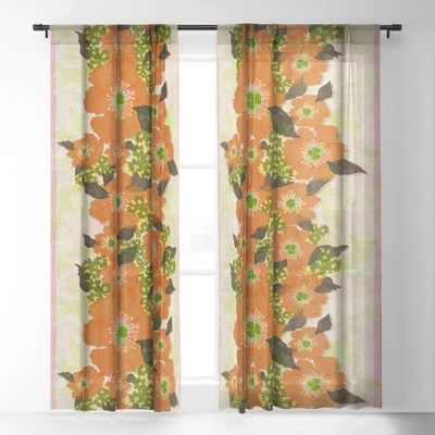 Sewzinski Retro Orange Flowers Single Panel Sheer Window Curtain - Society6 1 Sewzinski Retro Orange Flowers Single Panel Sheer Window Curtain - Society6