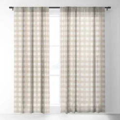 Alisa Galitsyna Gingham Cloth Beige Checks 64" X 50" Single Panel Sheer Window Curtain - Society6