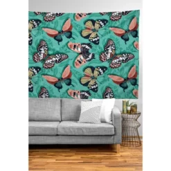 Heather Dutton Mariposa Boho Butterflies Aqua Tapestry - Society6