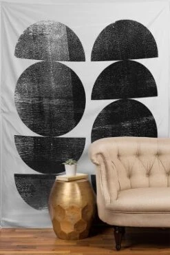 Galleryj9 Black And White Mid Century Modern Circles Tapestry - Society6