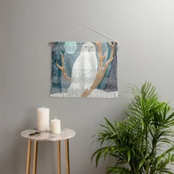 Sewzinski Snowy Owl At Night Fiber Wall Hanging - Society6