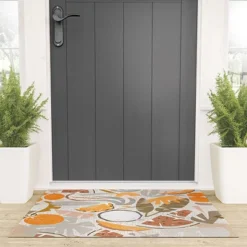 Evamatise Tiki Picnic Mid Century Modern Looped Vinyl Welcome Mat - Society6