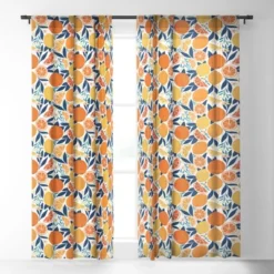 Avenie Citrus Fruits Blue Single Panel Sheer Window Curtain - Society6